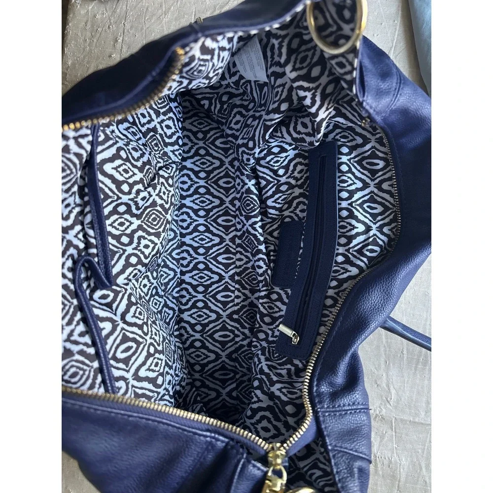 Steve Madden Satchel Bag Womens Large Navy‎ Blue Coral Colorblock Tassel